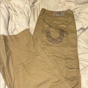 True Religion Women's Tan Cargo Jeans